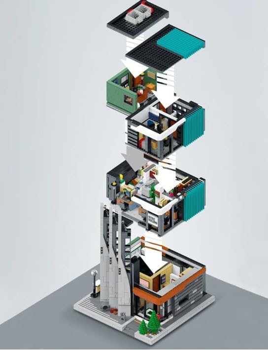 Downtown Office Building 3 Story 3828 Piece Streetview City Modular Building Block Brick  Model or Playset with Accessories for Teens or Adults