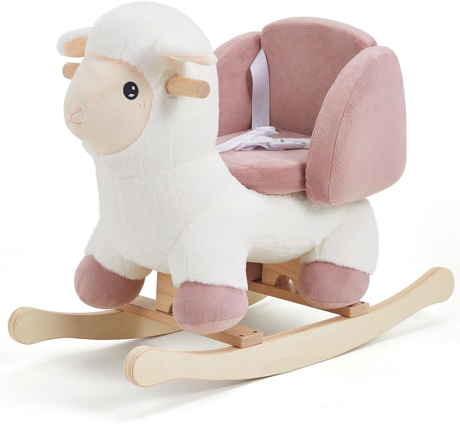 Baby Sheep Rocking Horse, Kids Plush Stuffed Rocking Animals,  Rocker with Seatbelt for 6 Months Babies, White  Rocking Horse for Toddler 1-3 Age Girl