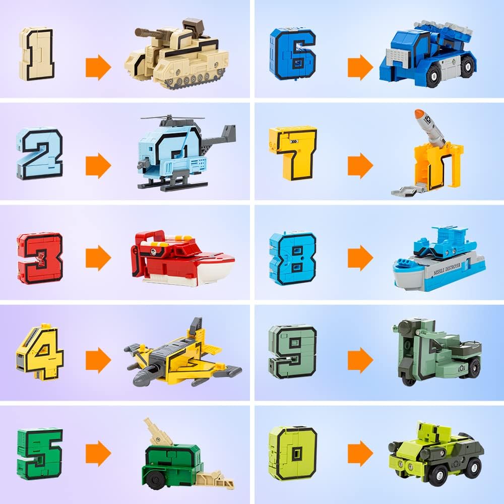 Number Transforming Toys,  Military Transforming Robet Toy for Tollders Montessori Teaching, School Classroom  Learnnig Toys for Boys 3 4 5 Years Old