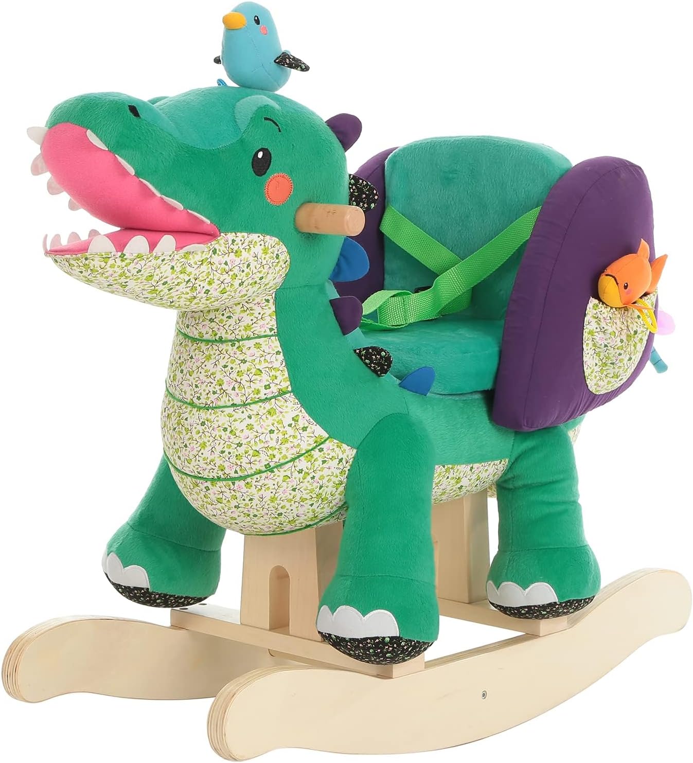 Child Rocking Horse Toy, Stuffed Animal Rocker, Green Crocodile Plush Rocker Toy for Kid 6 Month -3 Years, Wooden Rocking Horse Chair/Rocker/Animal Ride on