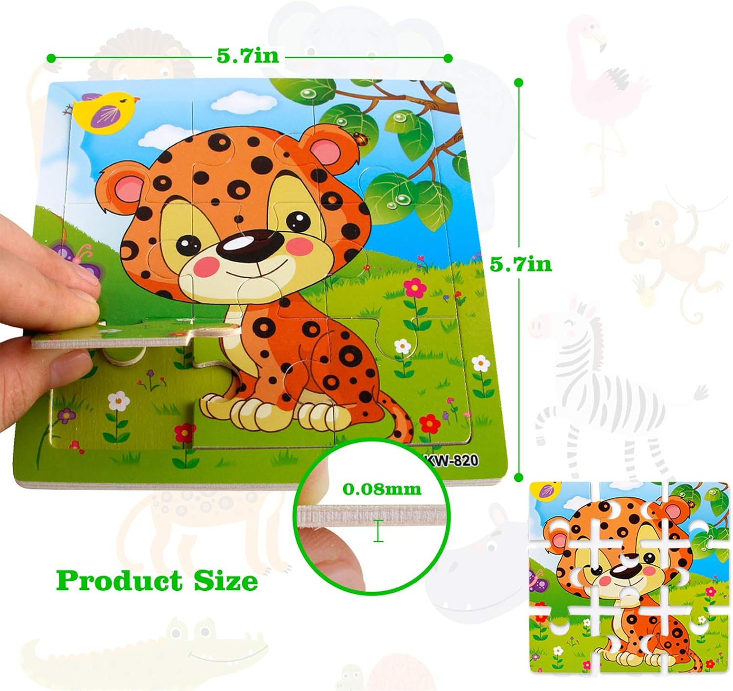 Wooden Puzzles for Toddlers 2-5 Years Old(Set of 6), 9 Pieces Preschool Educational and Learning Animal Jigsaw Puzzle Toy Gift Set for Boys and Girls