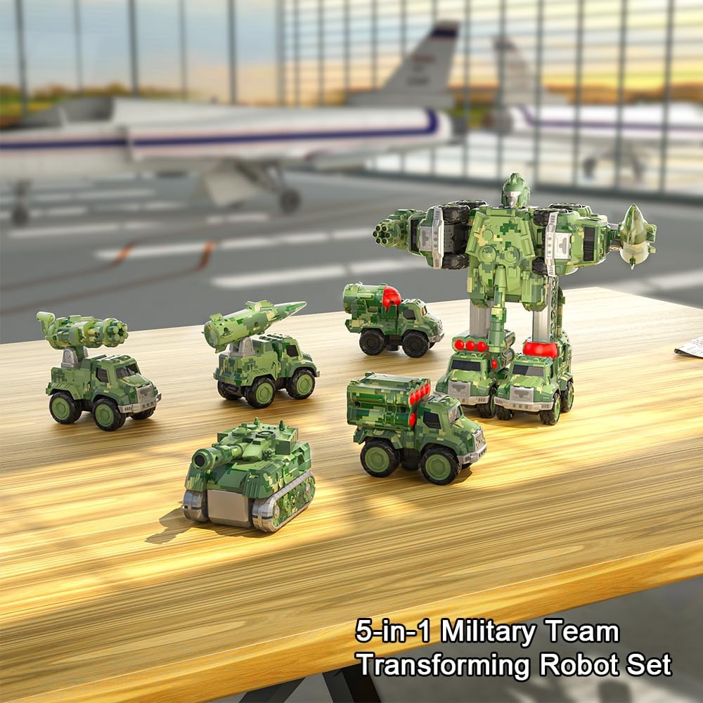 Transforming Robot Toys for Boys Military Team Deformation Action Figure 5 in 1 Educational  Toys for Toddler Christmas Birthday Gifts