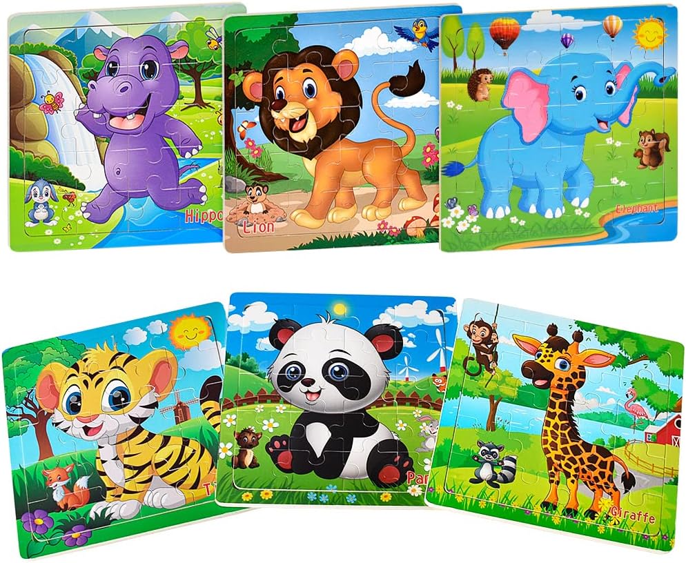 Puzzles for Kids Ages 3-5 Toddler Wooden Toys  Learning Education Preschool Sets Games for Boy Girl 3 4 5+ Years Old, Pack of 6 (20 Pieces)
