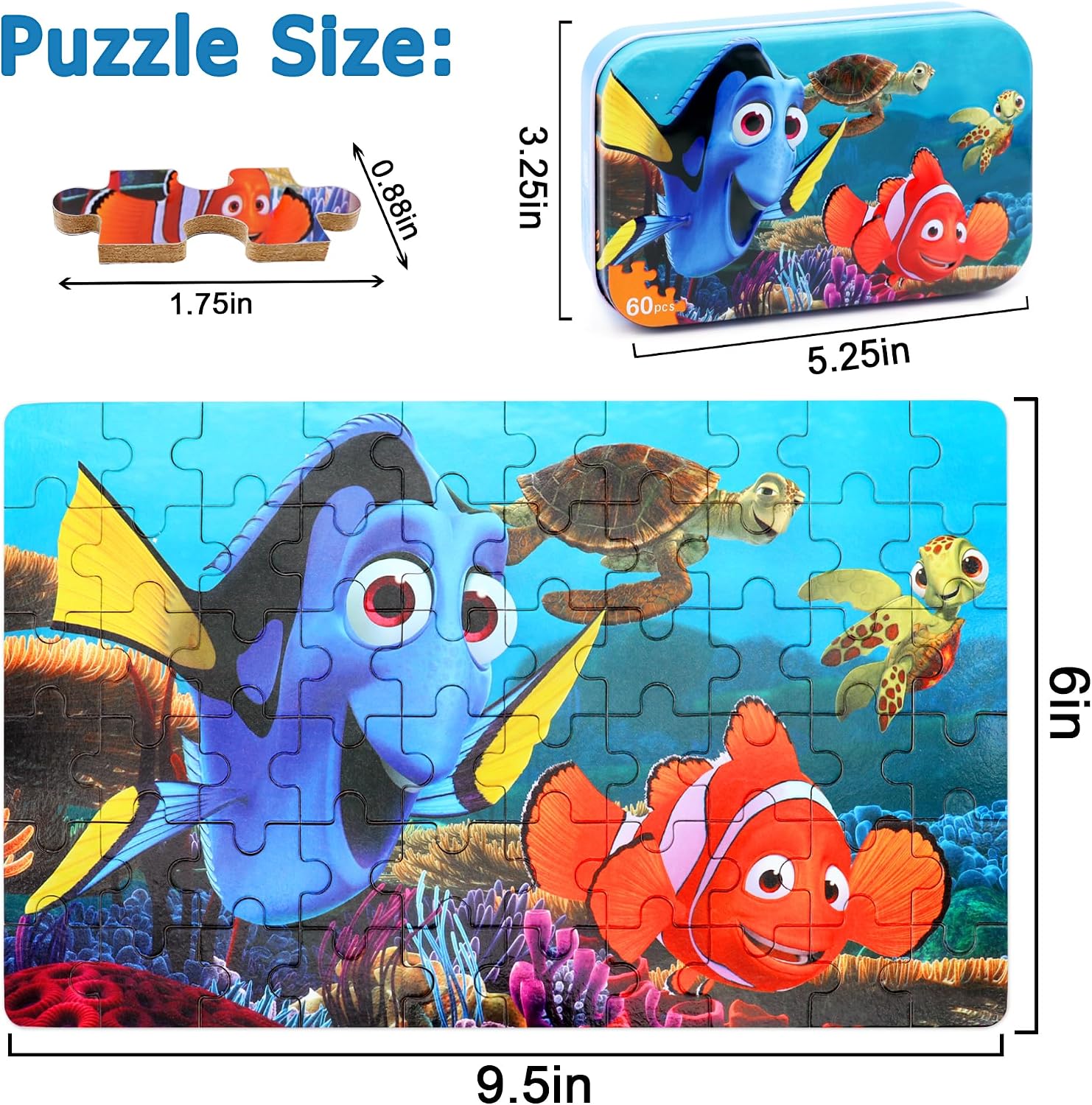 Ocean Puzzles for Kids Ages 4-8,Underwater World 60 Piece Puzzles for Kids Ages 3-5,Children Jigsaw Puzzles Kids Puzzles in a Metal Box,Educational Learning Puzzle Toys for Girls and Boys