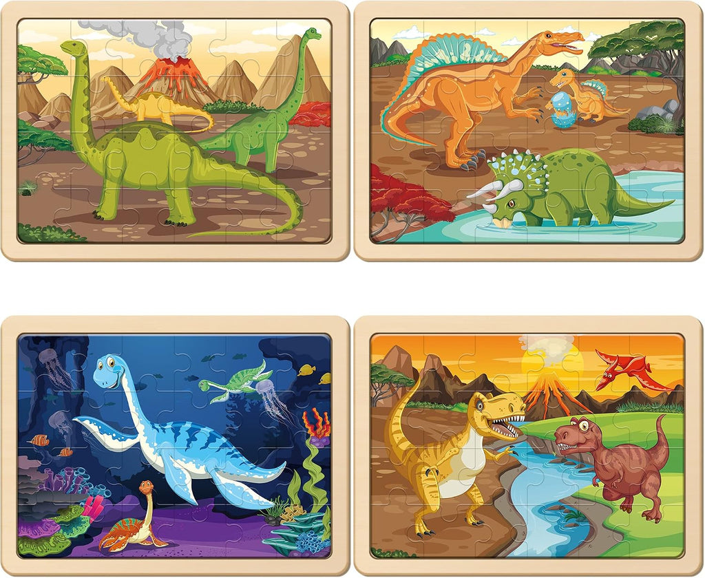 Large Dinosaur Wooden Puzzles for Kids 4 in 1 Gift Box(12.2 * 9.4 in) -  Certified, Jigsaw Puzzles for Kids Ages 4-6, Dinosaur Toys Gifts for 3 4 5 Year Old Boys Girls
