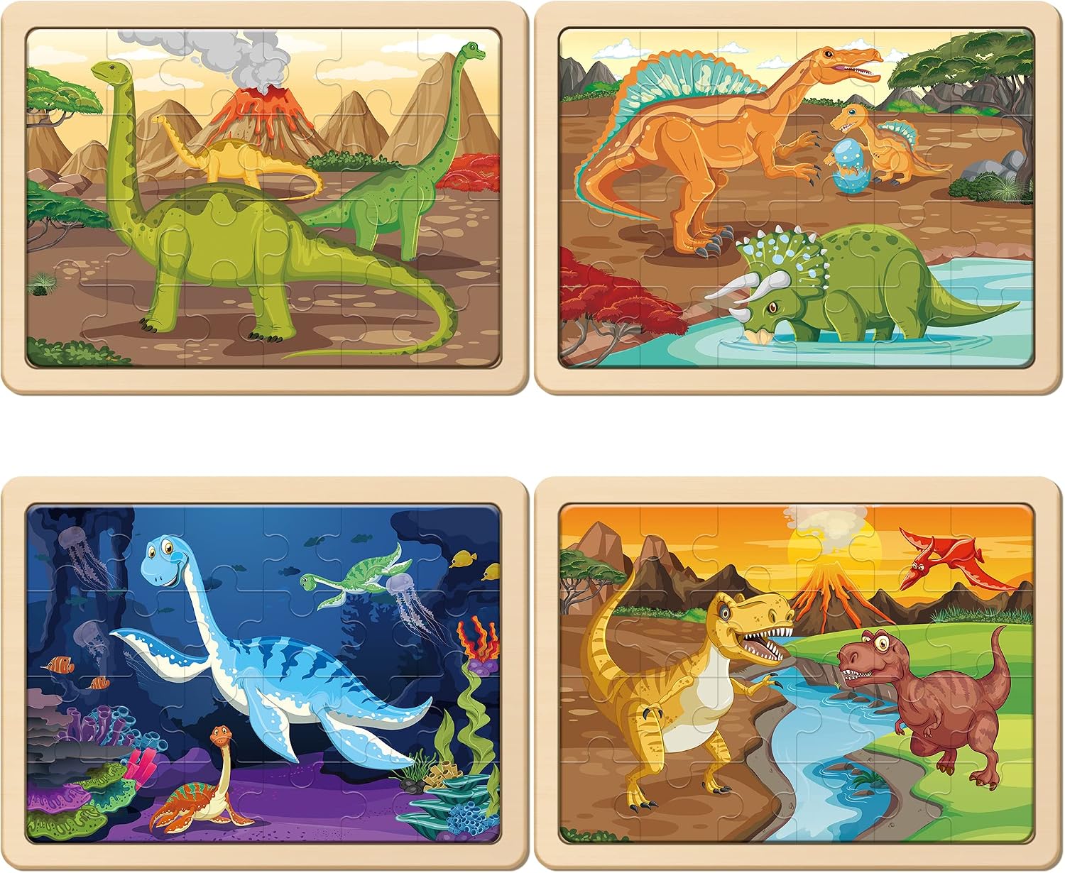 Large Dinosaur Wooden Puzzles for Kids 4 in 1 Gift Box(12.2 * 9.4 in) -  Certified, Jigsaw Puzzles for Kids Ages 4-6, Dinosaur Toys Gifts for 3 4 5 Year Old Boys Girls