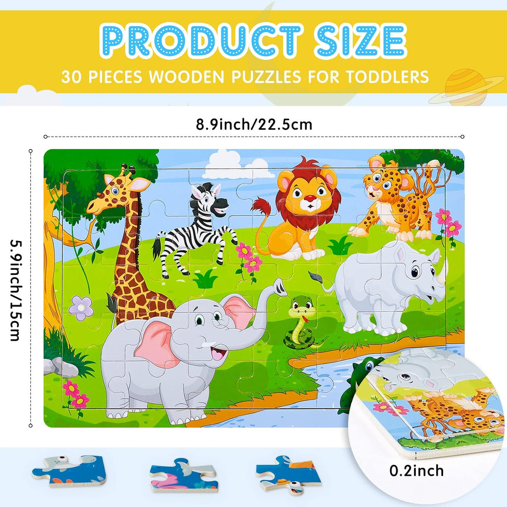 12 Pack Puzzles for Kids Ages 3-8 Toddler 30 Pieces Wooden Jigsaw Children Puzzles Educational Learning Toys for Kids Girls and Boys