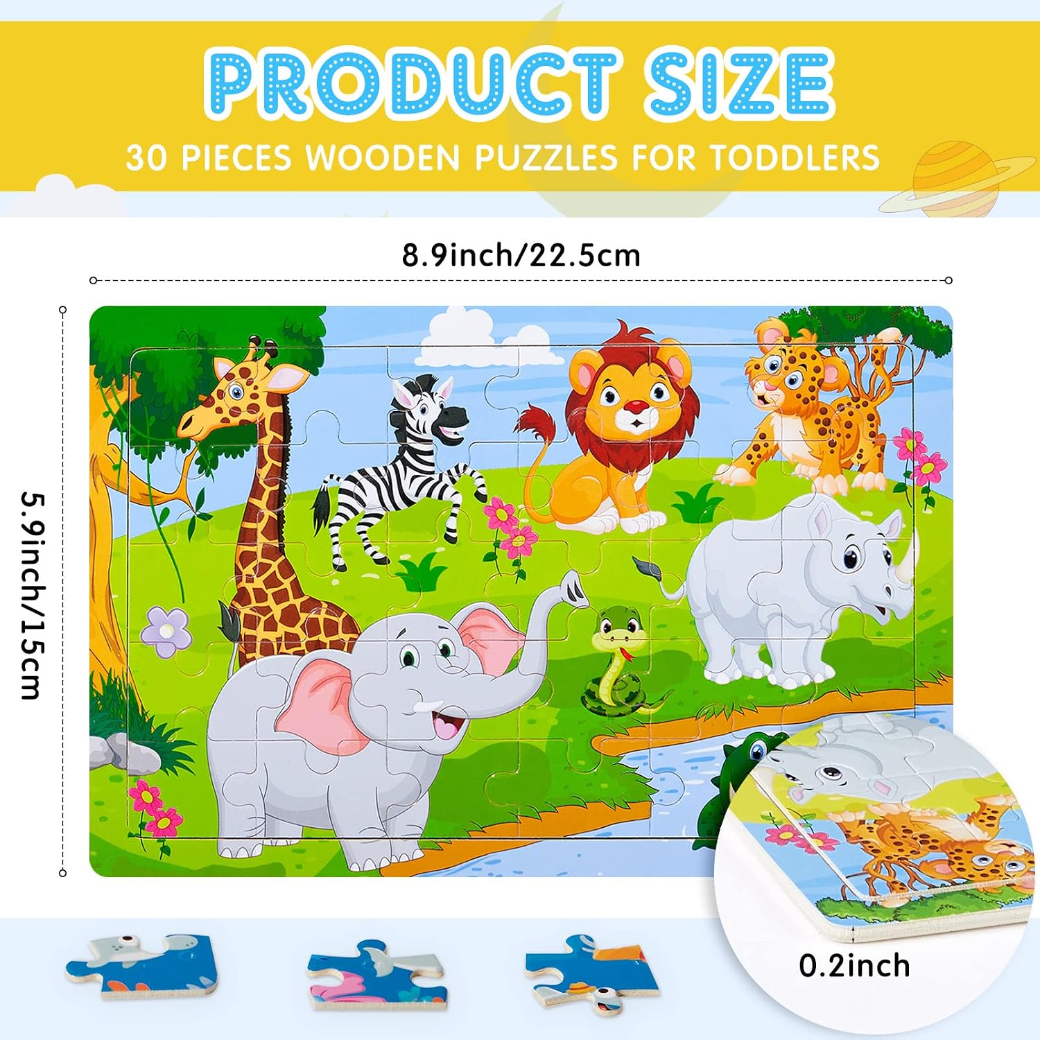 12 Pack Puzzles for Kids Ages 3-8 Toddler 30 Pieces Wooden Jigsaw Children Puzzles Educational Learning Toys for Kids Girls and Boys