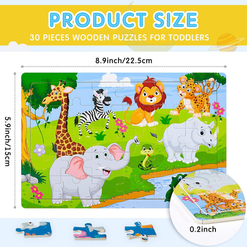 12 Pack Puzzles for Kids Ages 3-8 Toddler 30 Pieces Wooden Jigsaw Children Puzzles Educational Learning Toys for Kids Girls and Boys