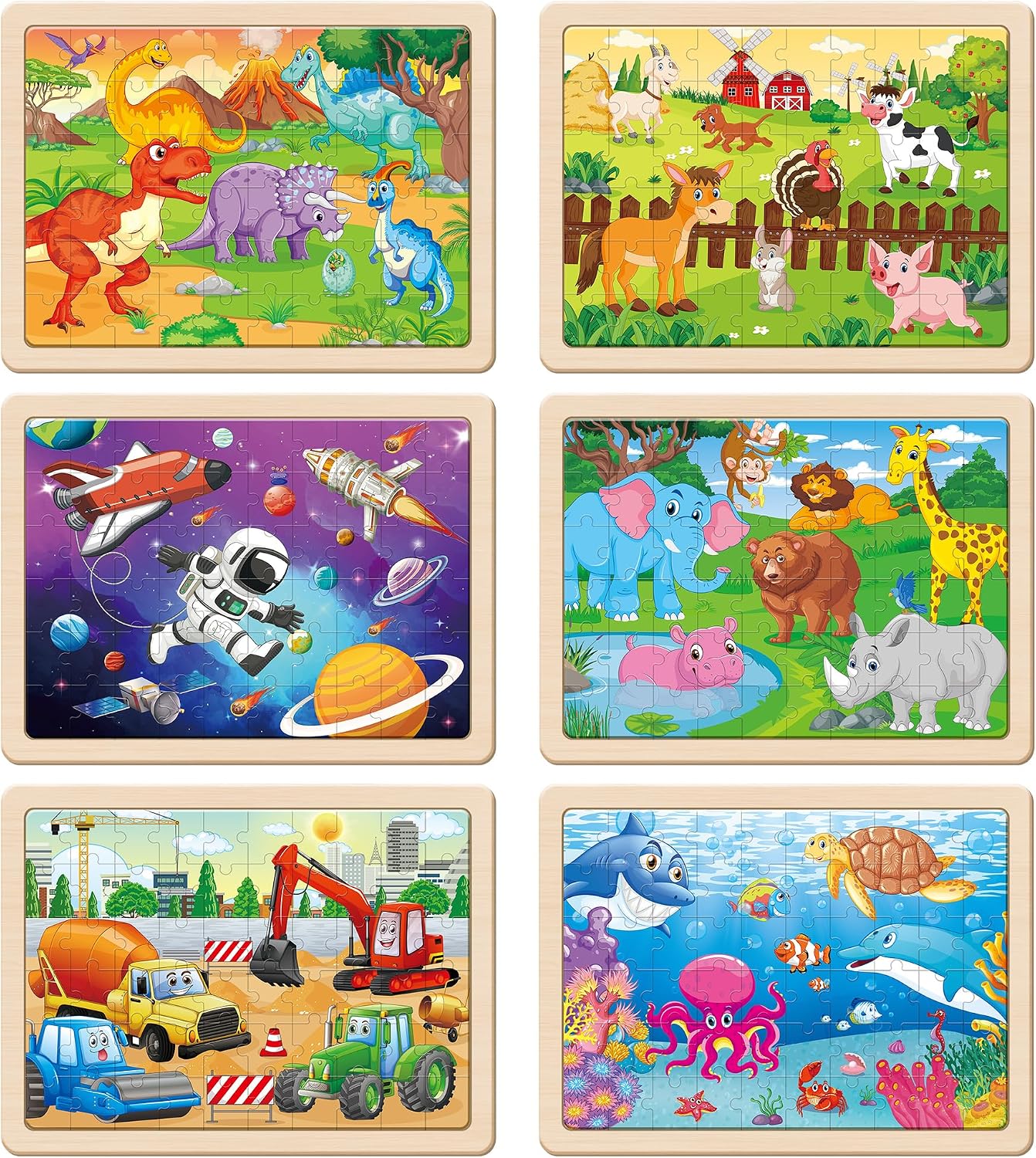 Wooden Puzzles for Kids Ages 4-6, 6 Packs 60 PCs Jigsaw Puzzles Preschool Educational Toys Gifts for Children Ages 4-8, Kids Puzzle for 4+ Year Olds Boys Girls