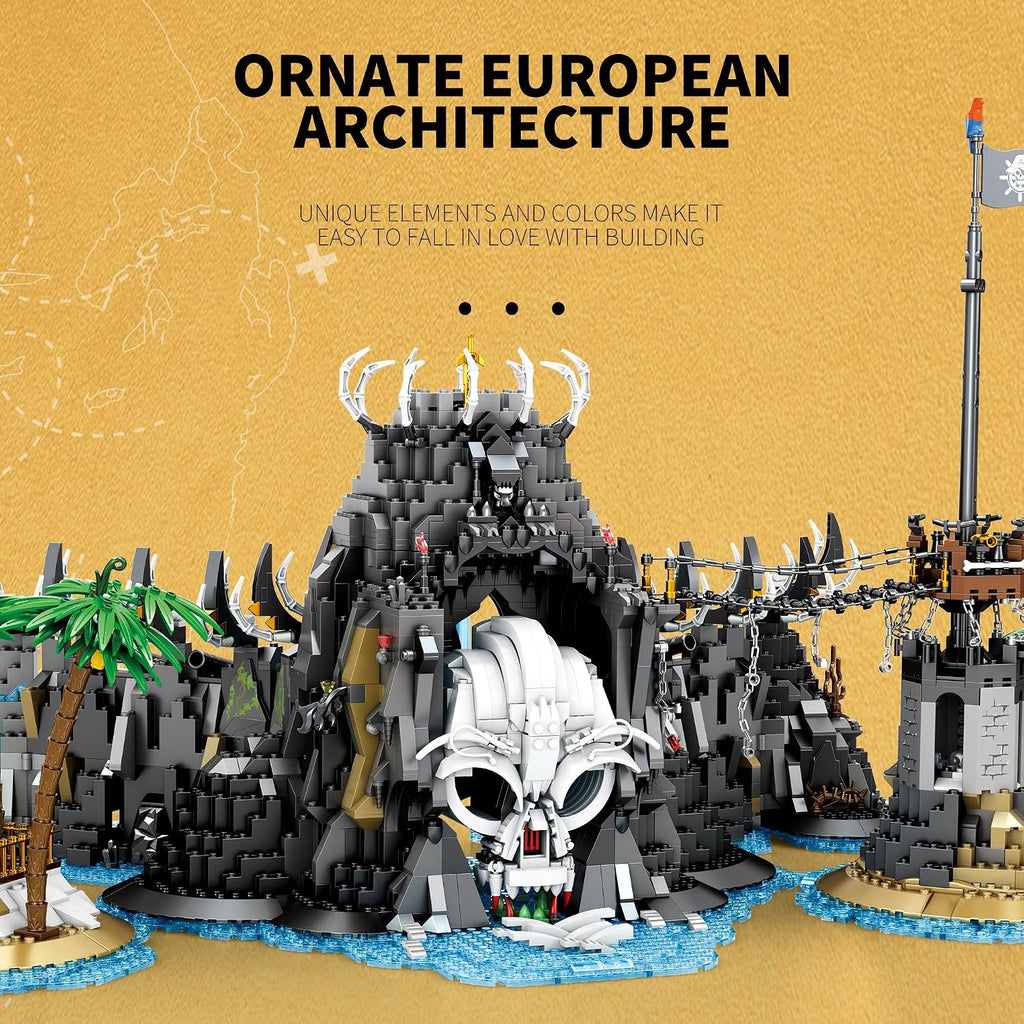 Pirate Island Building Blocks Kit, Caribbean Skull Medieval European Castle Building Set for Adults, Architecture House Model Idea Gifts Home Decoration 2960 PCS